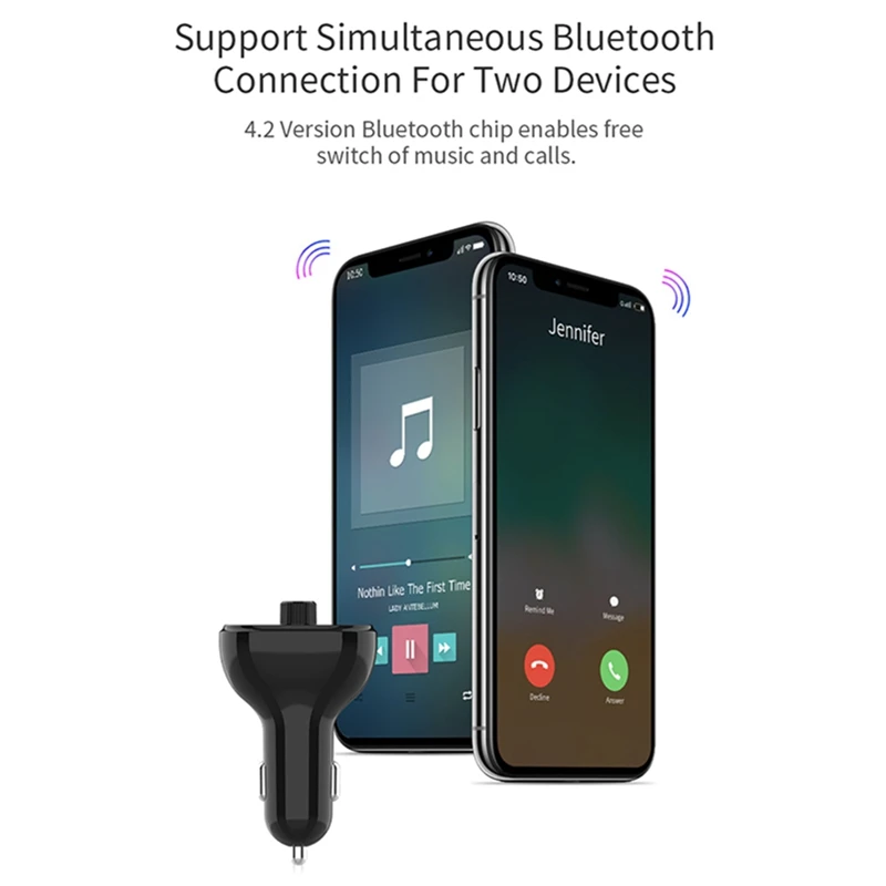 VicTsing Wireless Bluetooth Car FM Transmitter Radio Hands-Free Car Kit Double USB Charger Fast Charging Module Black 5V3A      (8)