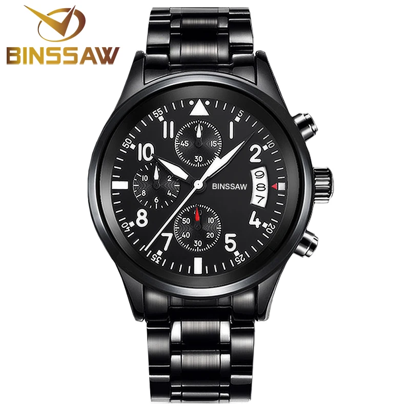 

BINSSAW Men Fashion Calendar Sport Stainless Steel Quartz Watch Sapphire Luxury Brand Military Mens Watches Relogio Masculino