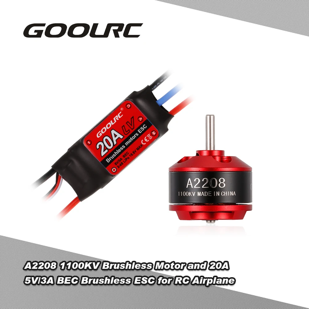 

A2208 1100KV/1400KV Brushless Motor and 20A 5V/3A BEC 2-4S Brushless ESC for Glider Warbirds Indoor Plane Fixed-wing RC Airplane