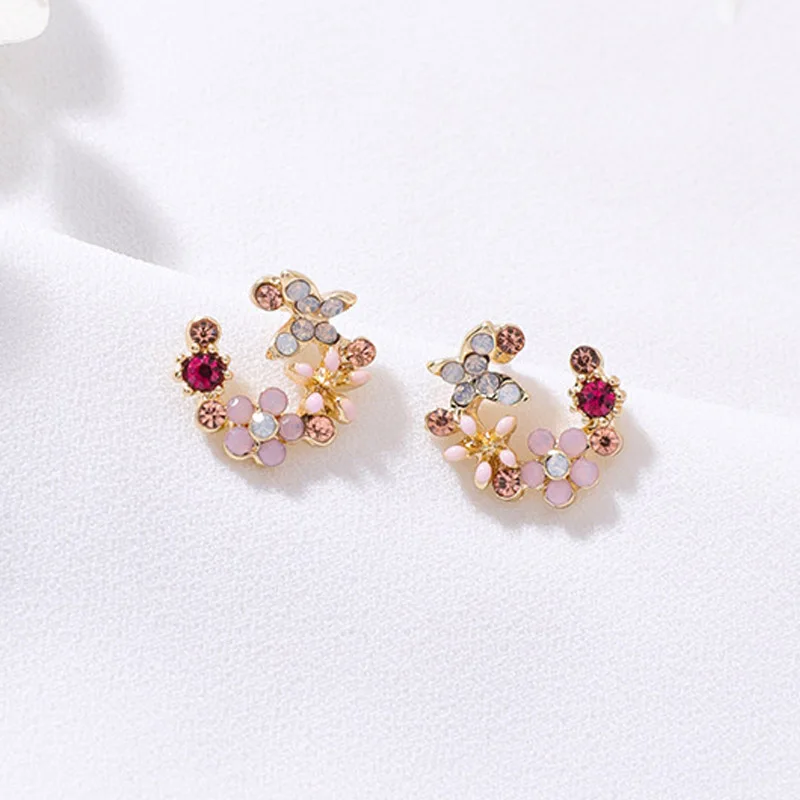 Милые Красочные венки круглые серьги-гвоздики кубические циркониевые кристаллы цветок лепесток оболочки серьги для женщин девочек Свадебная вечеринка ювелирные изделия