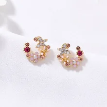 Милые Красочные венки круглые серьги-гвоздики кубические циркониевые кристаллы цветок лепесток оболочки серьги для женщин девочек Свадебная вечеринка ювелирные изделия