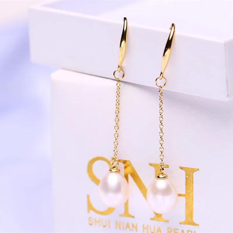 SNH 8mm drop 100% real natural pearl earrings for womenwhite freshwater pearl earrings jewelry wedding birthday gift Fine Jewelry