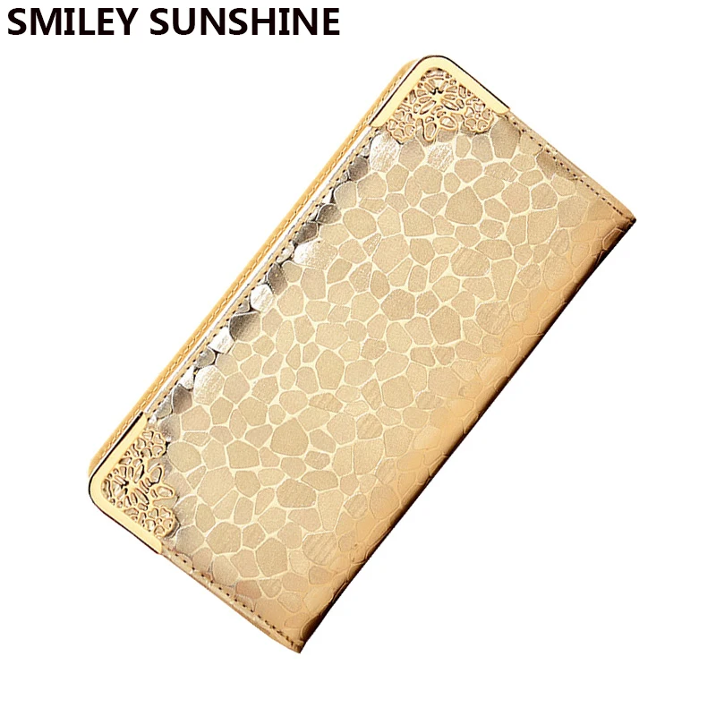 

SMILEY SUNSHINE gold fashion women wallets big coin purse ladies clutch wallets and purses female wallet hardware portfolios