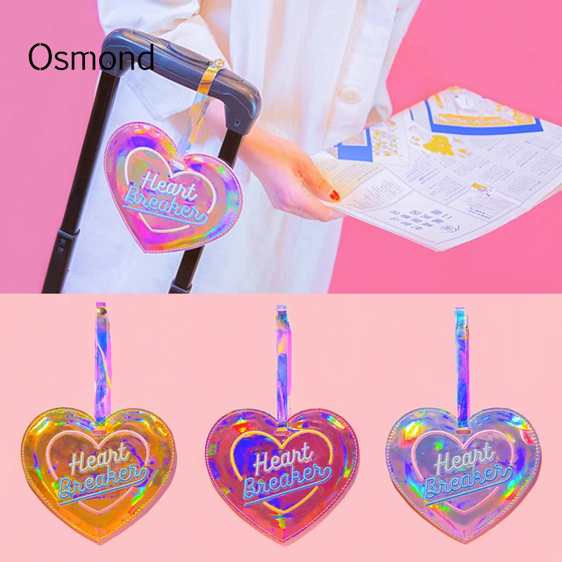 

Osmond Hologram Laser Luggage Tags PU Leather Baggage ID Card Label Boarding Tag Suitcase Address Label Name ID Tag