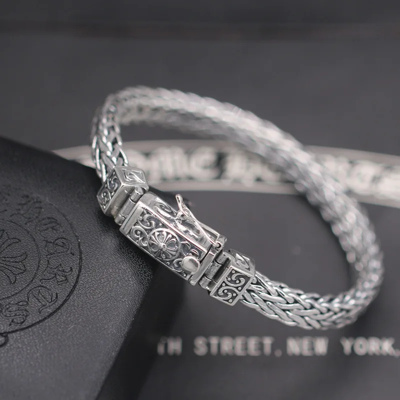 

Starfield S925 Sterling Silver Hand-woven Crucifix Punk Style Male Female Retro Thai Silver Bracelet