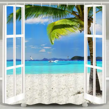 

Window Scenery Shower Curtain Print Waterproof Bathroom Curtain With Hooks Decor
