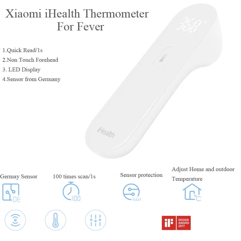 Xiaomi Original Mijia iHealth Thermometer LED Digital Fever Infrared Clinical Non Nontact Measurement LED Screen Drop shipping