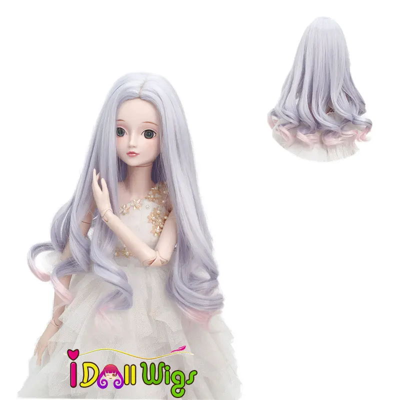 

1/3 1/4 1/6 Bjd Rosa Girl Wig High Temperature Long Halve Light Purple to Pink Ombre Wavy Bjd Hair Wigs in Beauty MUZIWIG