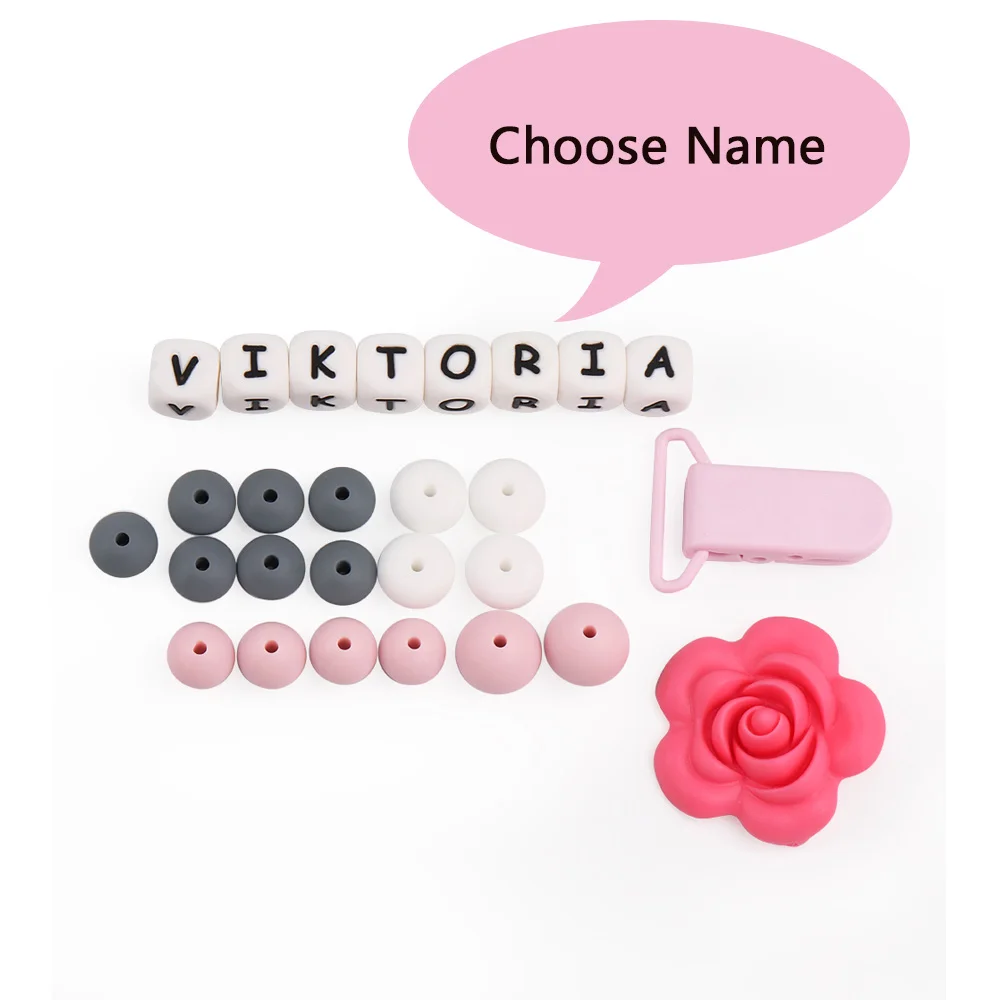 

Personalized Name Silicone Beads Kit For Teething Montessori Toys DIY Crafts Baby Silicone Teether Nursing Gift Pendant Beads