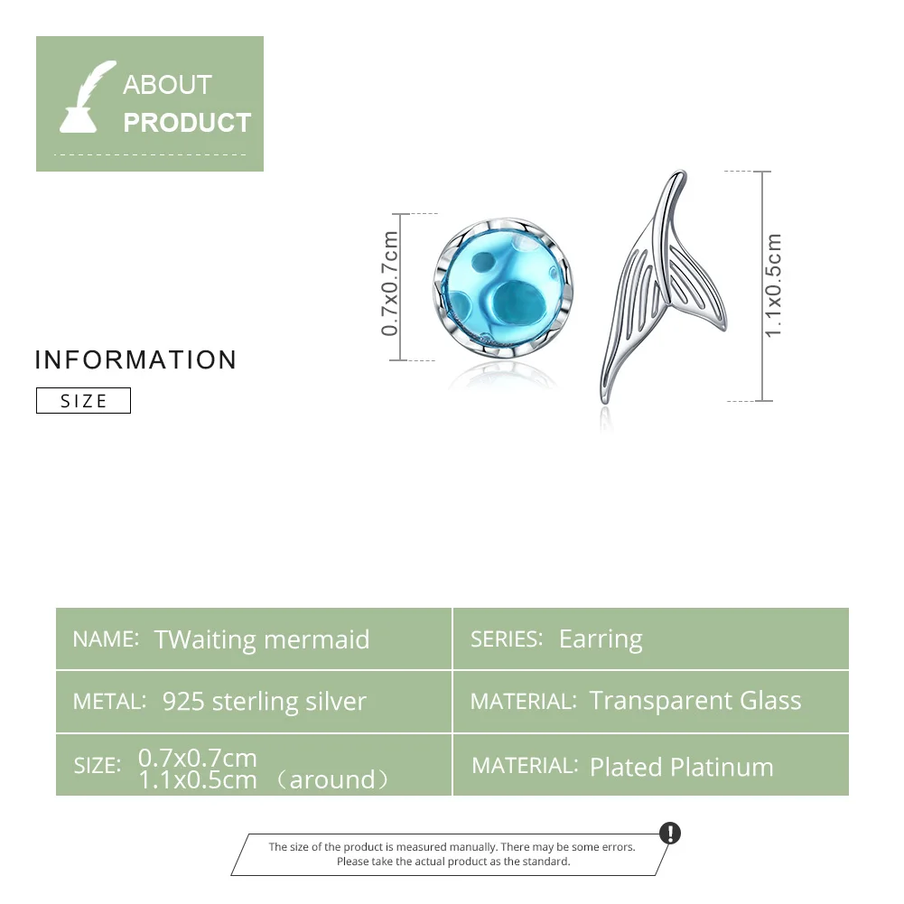 BISAER, серьги русалки, 925 пробы, серебро, хвост русалки, история, серьги-гвоздики для женщин, Стерлинговое Серебро, ювелирное изделие ECE630