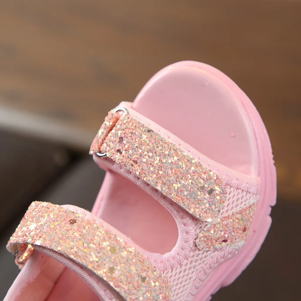 ARLONEET детские сандали для девочек Детская летняя обувь сандалии для девочек Однотонные сетчатые блестящие спортивные сандалии детская обувь для малышей