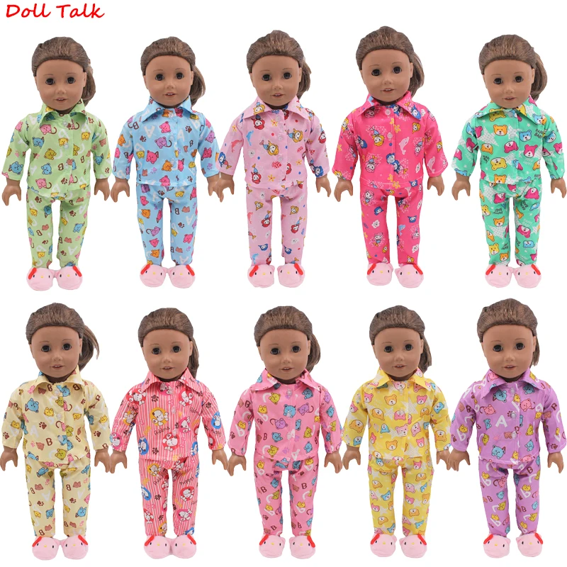  Doll Pajamas Nightgown Sleepwear Clothes Outfit Top & Pants Set For 18 Inch Girl Doll Or 43cm Baby 