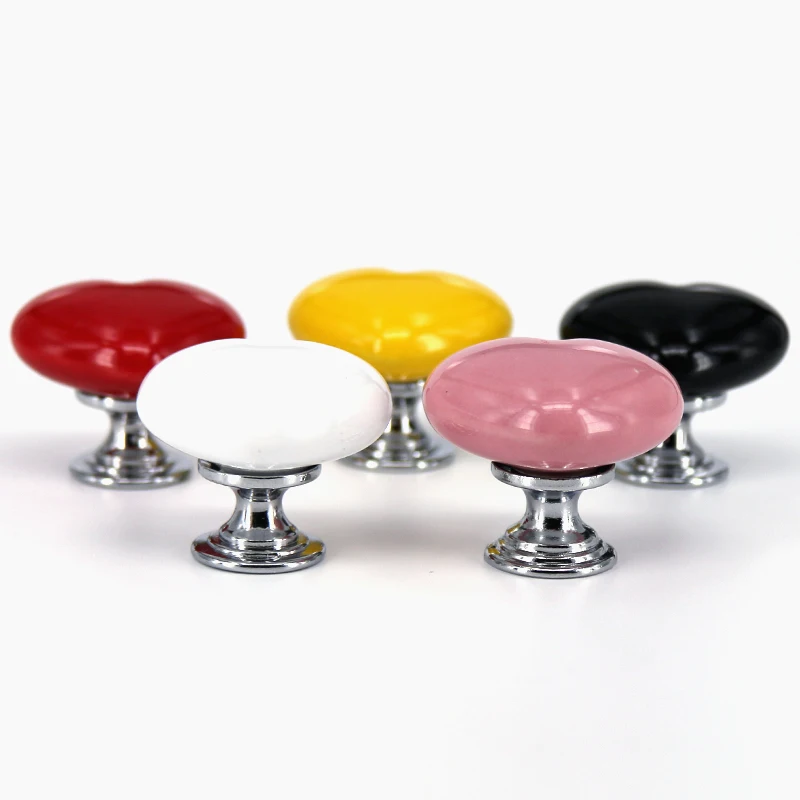 1x Ceramic Heart Knobs Dresser Pulls Drawer Knobs Kids Cabinet