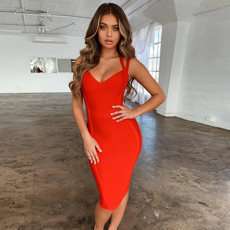 Бандажное платье 2019 новости моды Спагетти ремень Bodycon красный Белый Сексуальная