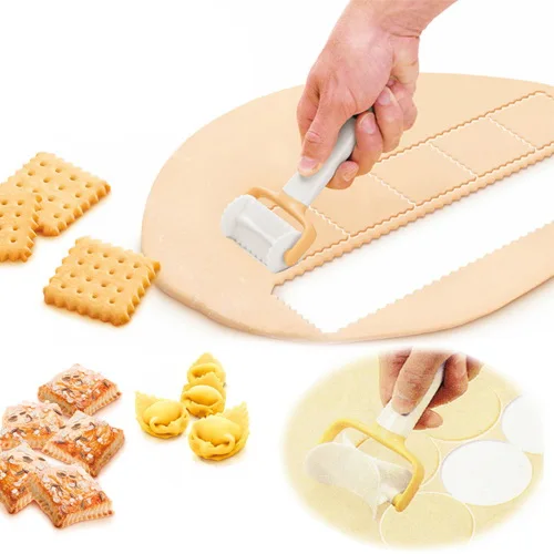 

Biscuit Rolling Crimped Cutter 3pcs/Set Baking Tool Pie Mold Pastry Blade Roller Angel Ravioli Dough Cookie Roller Cutter