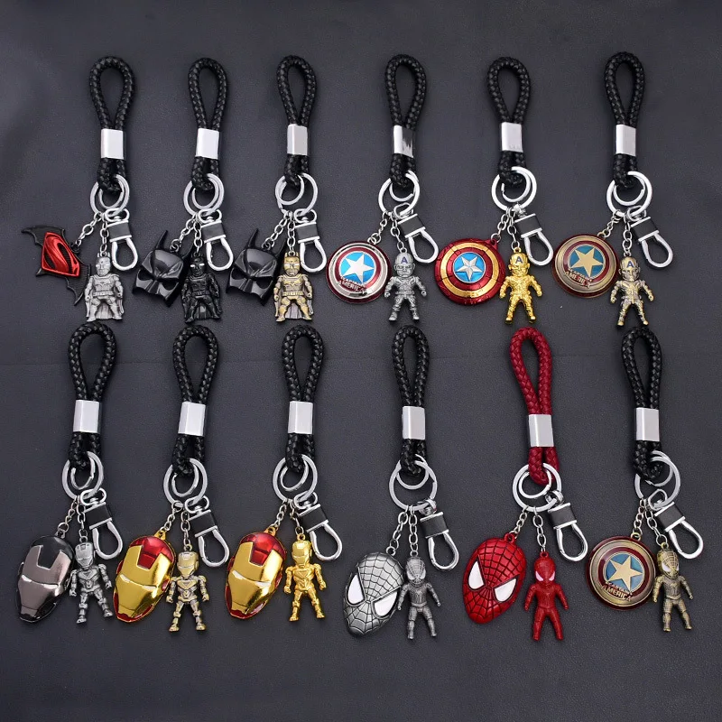

Unisex Car Keychain Men's Spiderman Marvel Iron Man Mask Captain America Avengers 3 Leather Cord Ordinary Key Pendant A120