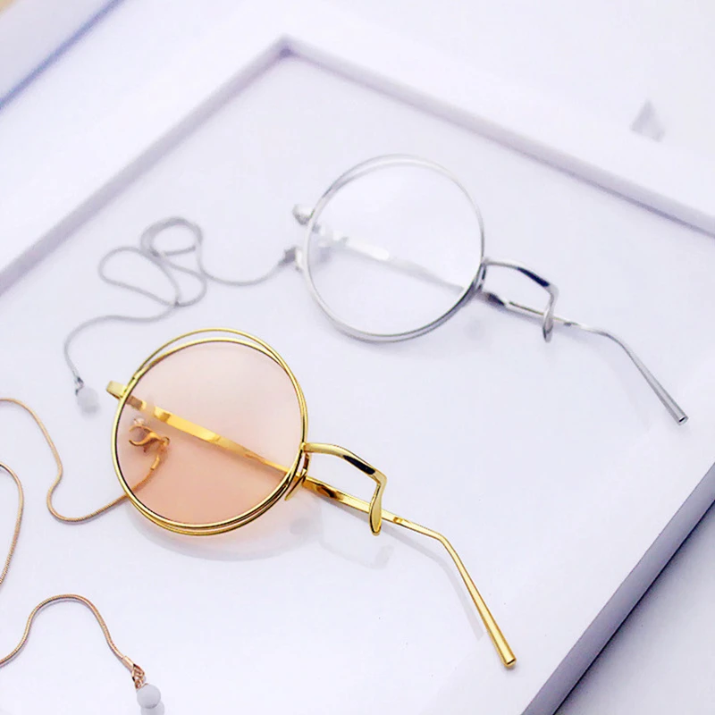 を片目のラウンドサングラス女性男性金属チェーンコスプレパーティー小道具女性エレガントなレトロなメガネレディースシェードヴィンテージ眼鏡 Women S Sunglasses Aliexpress