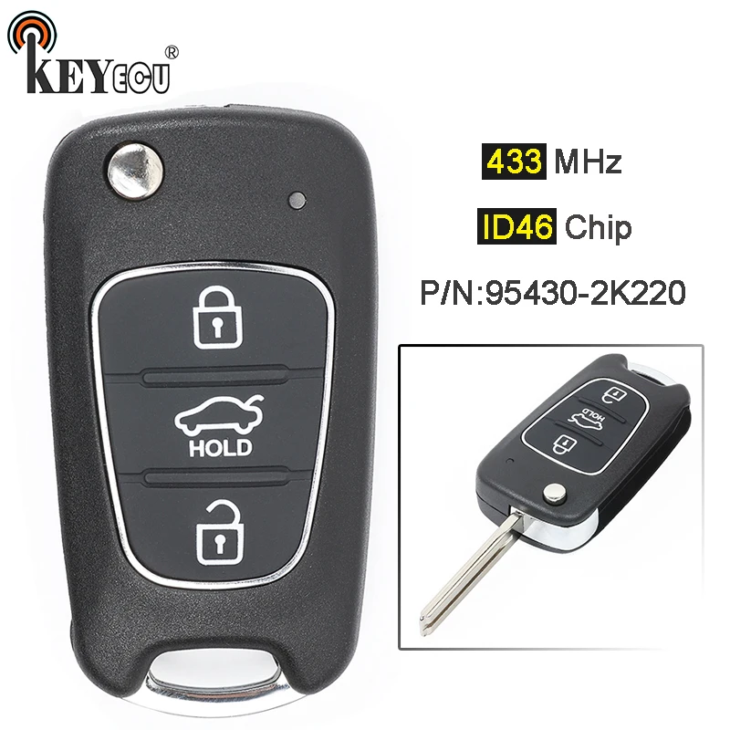 KEYECU 433 МГц ID46 чип P/N: 95430 2K220 усовершенствованная Складная флип карта с 3 кнопками