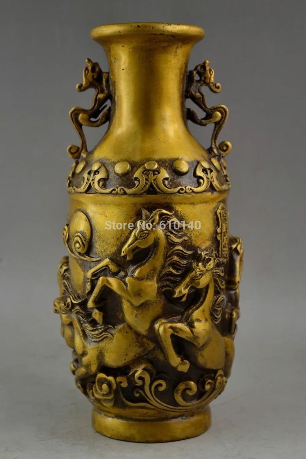 

8.67 Inch Handwork Copper Carved 8 Fine Pentium Horse Mean Bring Successful Vase