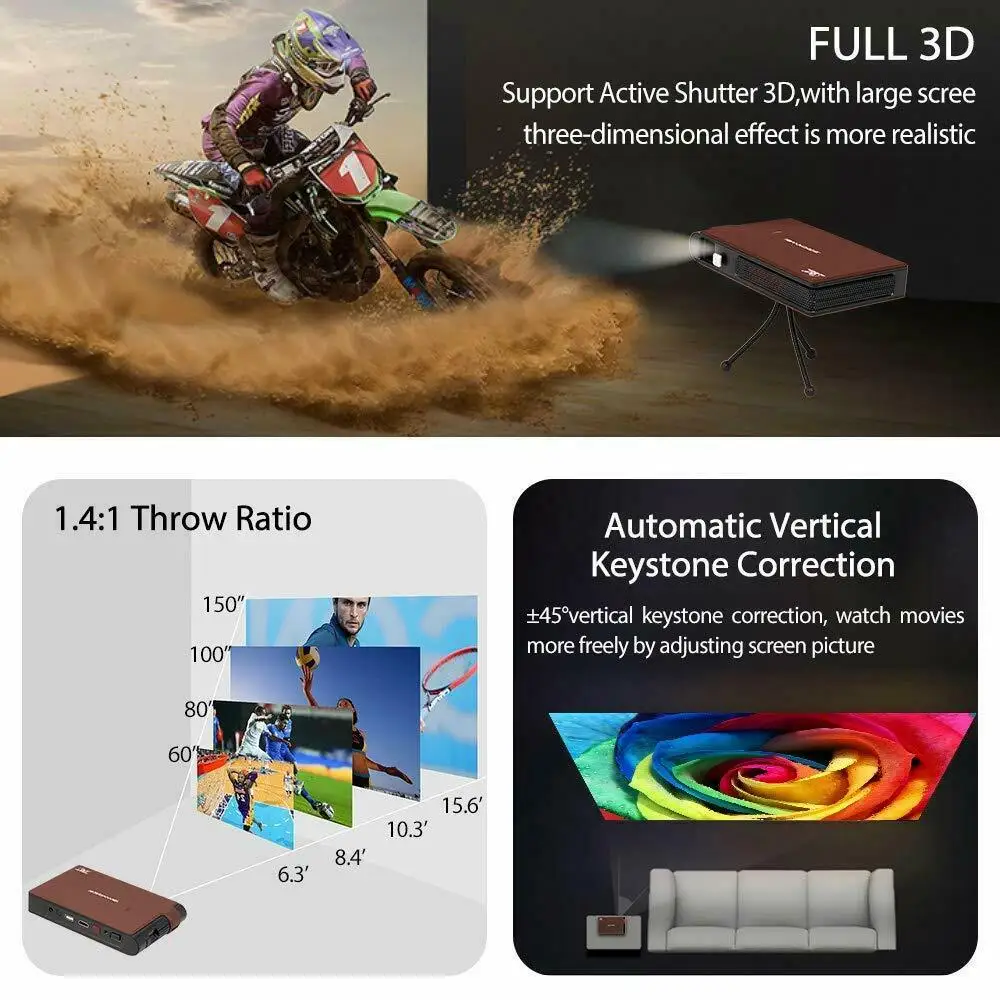  S6W DLP MINI Projector Chargeable WIFI Portable LED Projector Video 3D Full Hd Beamer for 1080P Sma - 33045416650