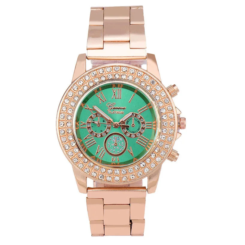 Горячая Распродажа, потрясающие, женские и мужские часы с бриллиантами, три глаза, металлический ремешок, аналоговые кварцевые модные наручные часы, Прямая поставка 30#2 - Цвет: Зеленый