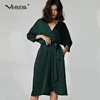 Verlena 2022 Dipped Satin Elegant Summer Dress Women Deep V-Neck Vintage Dark Green Dress Belt Midi High Quality Loose Dresses ► Photo 1/6