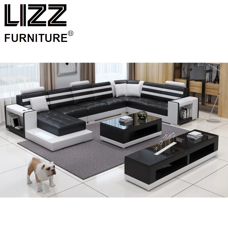 Sales Sofa Sets Luxury Furniture Set Genuine Leather Sofas For Living Room Modern Sofa Set With LED Light Divany Furniture 3316