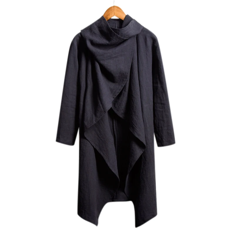Streetwear Hoody Cardigan Men Long Outwear Shirts Long Sleeve Irregular Male Cloak Casual Trench Mantle Coat Outfits Trench Big -