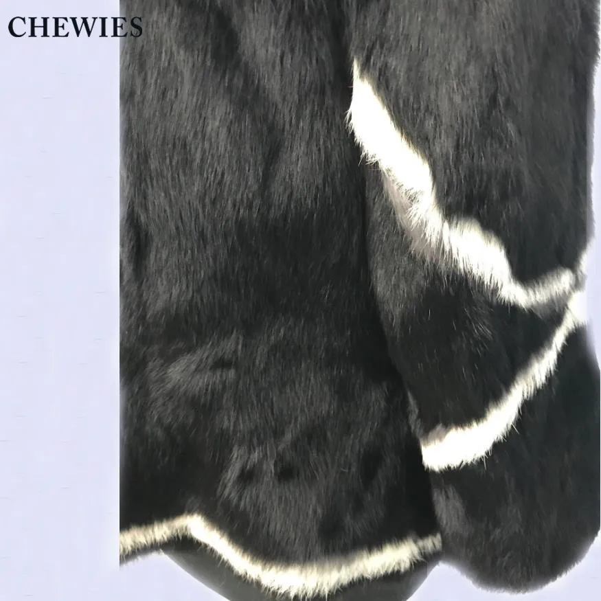 CHEWIES/зимняя натуральная Шуба из натурального кроличьего меха с мехом лисы v