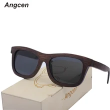 Angcen дерево Защита от солнца Очки Горячая поляризованные прямоугольник Для мужчин и Для женщин Bamboo модной ретро UV400 очки Солнцезащитные очки для женщин