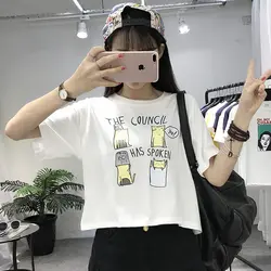 Белая футболка с короткими рукавами для девочек, лето 2019 г., свободная Корейская версия Ulzzang для девочек, Ранняя весна, harajuku, футболка