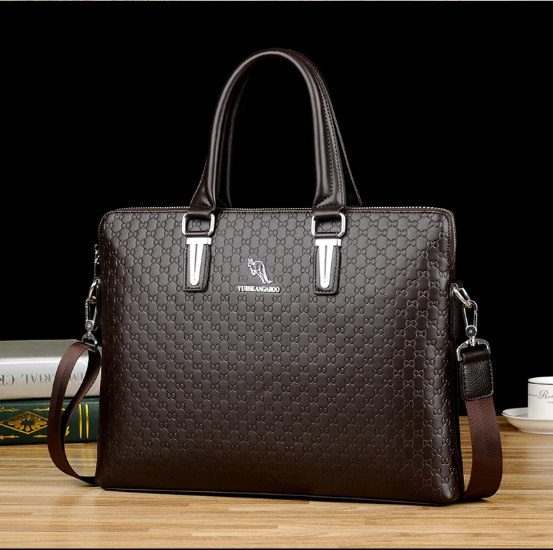 YUESKANGAROOTop продаем модный простой точечный известный бренд деловой мужской портфель кожаная сумка для ноутбука повседневная мужская сумка