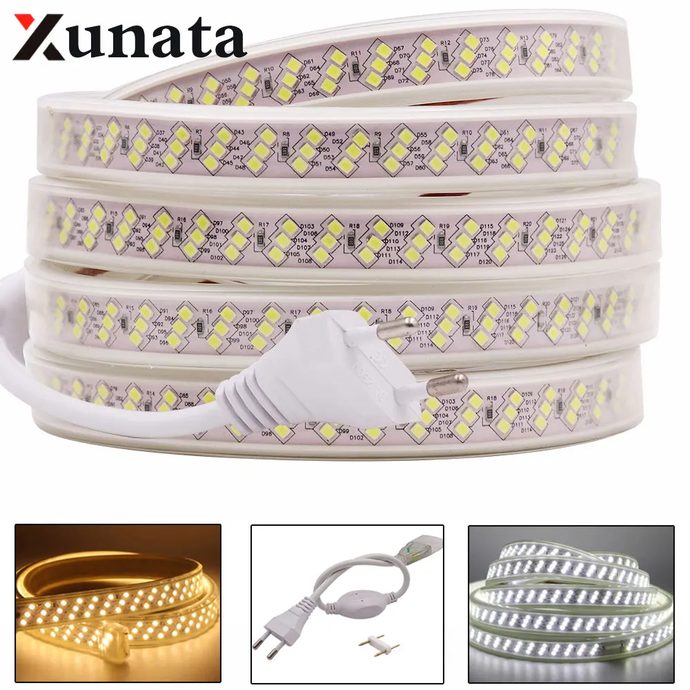 buy 276Leds m SMD 2835 Led Strip Light AC 220V 230V High Bright Led Light Strip Waterproof Led diode tape Warm White White