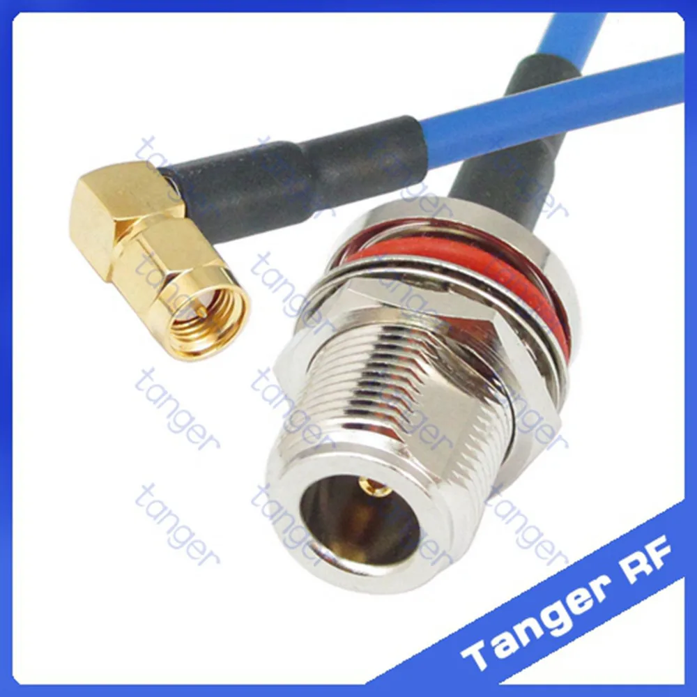 

Hot N female waterproof to SMA male right angle with RG402 RG141 RG-402 Coaxial Jumper blue cable 8inch 8" 20cm RF Low Loss Coax