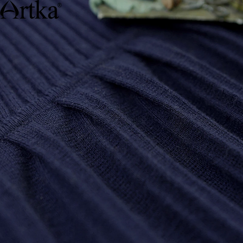 Artka ретро женская осеняя одежда круглым воротником с длиным рукавом удобное приталенное высококачественное элегантное длиное шерстяное платье(2 цвета) LB15838D