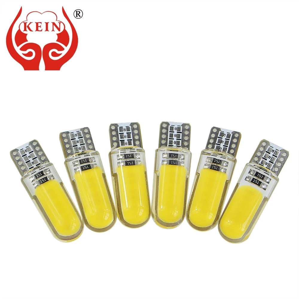 KEIN 10PCS T10 W5W LED car interior light COB silicone auto Signal lamp 12V 194 501 Side Wedge parking bulb for lada car styling