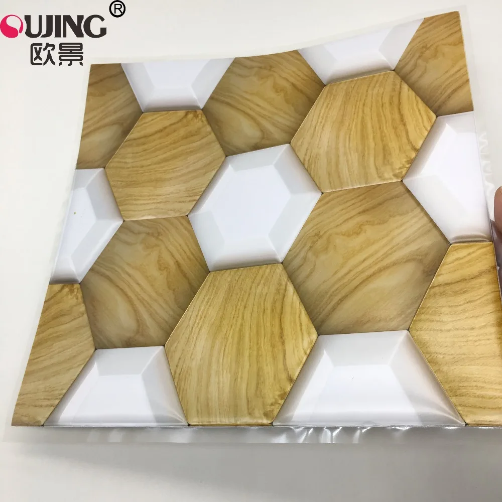 3D древесины шестиугольник шаблон выбивает Плитки стены Стикеры Кухня Ванная
