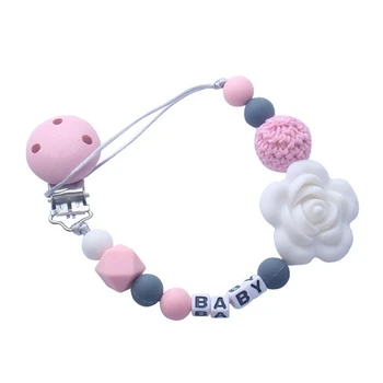 

1Pcs Food Grade Silicone Big Flower Pacifier Chain Chewable Teething Dummy Clip Baby Girl Teether Beads Necklace Holder Toy