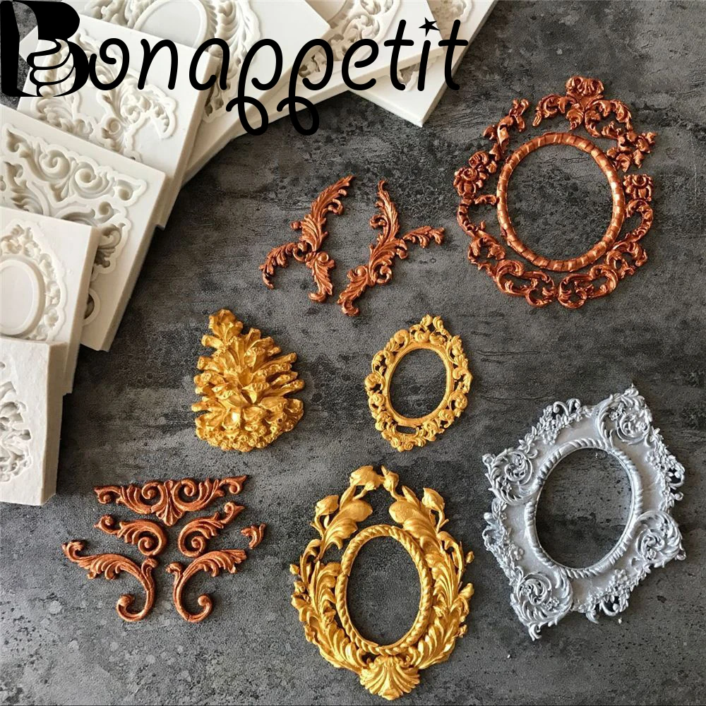 

1PC European Pastry Antique Mirror Frame Fondant Cake Mold Silicone Mould Border Embossing Home&Kitchen Pastry Baking Tool