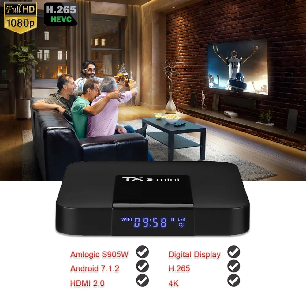 Satxtrem Android ТВ Box Smart ТВ коробка 4K IPTV Set-top Box TX3 мини H2.65 Amlogic S905W медиа-проигрыватель 2G Оперативная память/16G Встроенная память 2,4 ГГц Wi-Fi