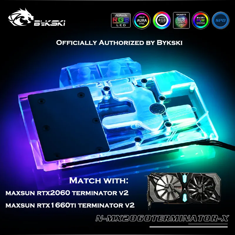Bykski Full Coverage GPU Water Block For VGA MAXSUN RTX2060/1660ti Terminator V2 Graphics Card RGB Or A-RGB N-MX2060TERMINATOR-X