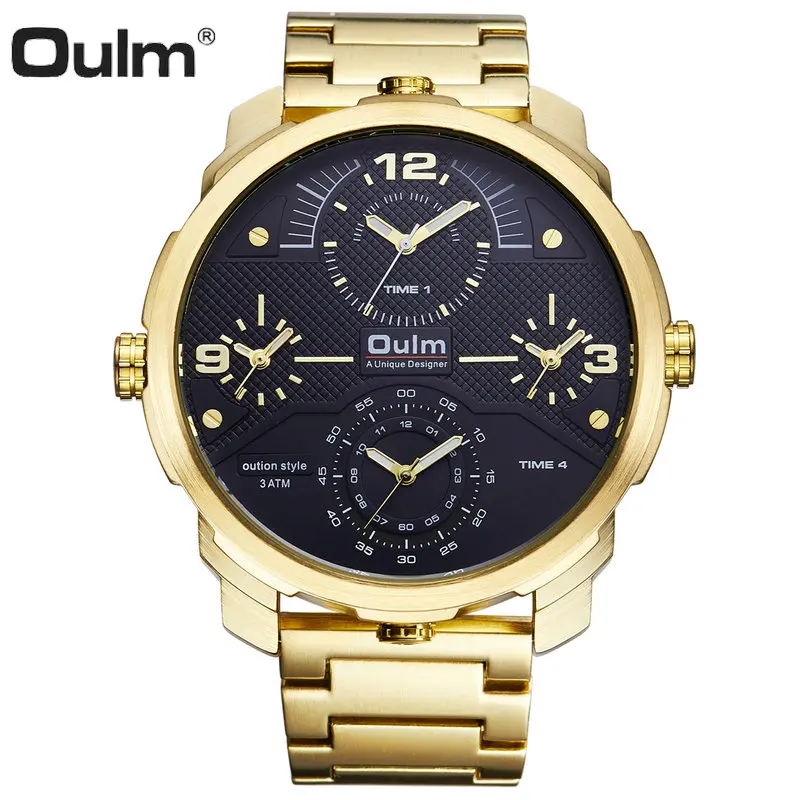 Top Brand Luxury Golden Watches Men 4 Time Zones Oversize Dial Full