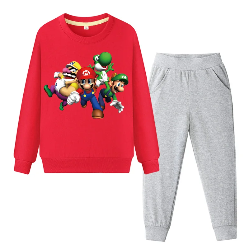 Kids Cartoon Mario Game Print Clothes Suit For Children Spring Clothing ...
