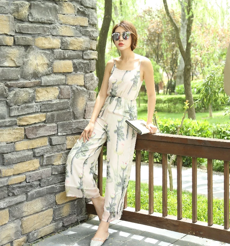 Jumpsuit for Women 2018 Summer Party Overalls Rompers Chiffon Bohemian Sling Strapless Elegant Printed Full Length Bodysuit 2XL Jumpsuit for Women 2018 Summer Party Overalls Rompers Chiffon Bohemian Sling Strapless Elegant Printed Full Length Bodysuit 2XL