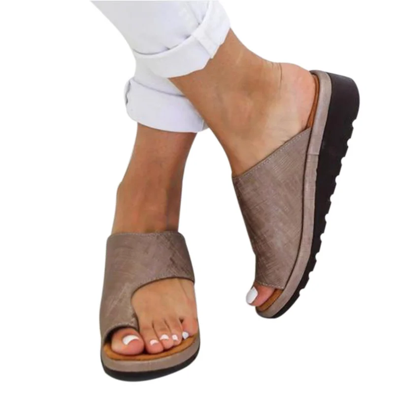 

Women's PU Leather Women Sandals Ladies Rome Casual Flip Flops Big Toe Foot Correction Sandals Orthopedic Bunion Corrector Shoes