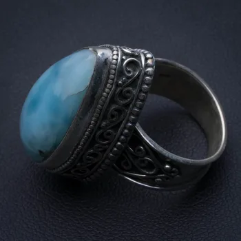 

Natural Caribbean Larimar Vintage 925 Sterling Silver Ring, US Size 7 R3370
