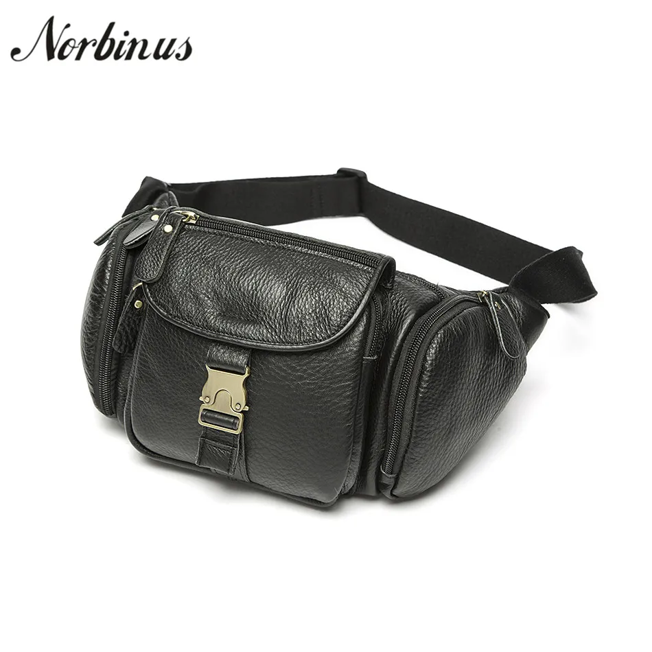 

Norbinus 2018 Men's Waist Packs Genuine Leather Fanny Belt Bag Cowhide Travel Phone Pouch Male Small Chest Bags for Wallet Purse