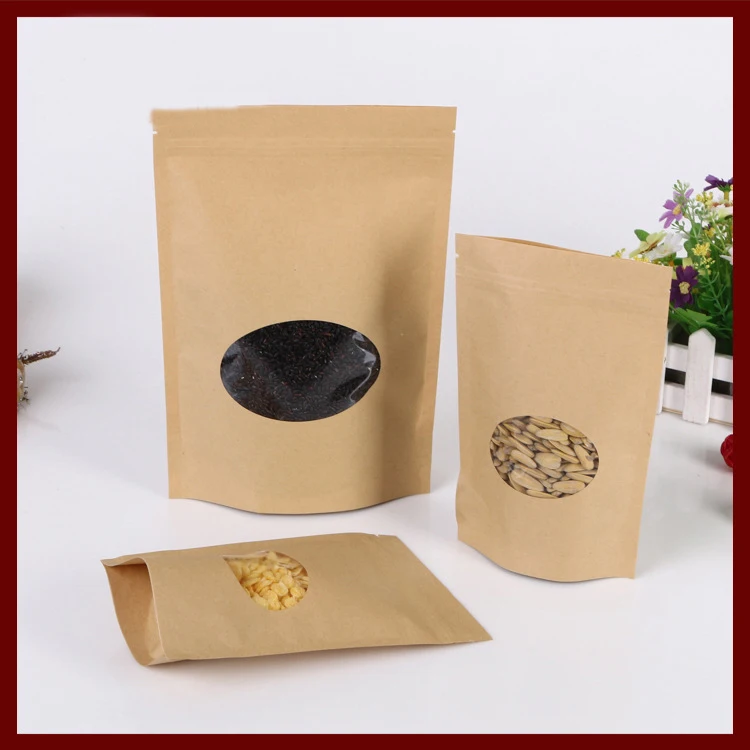10pcs kraft paper food gift bags with window Self Sealing Envelope Bag 