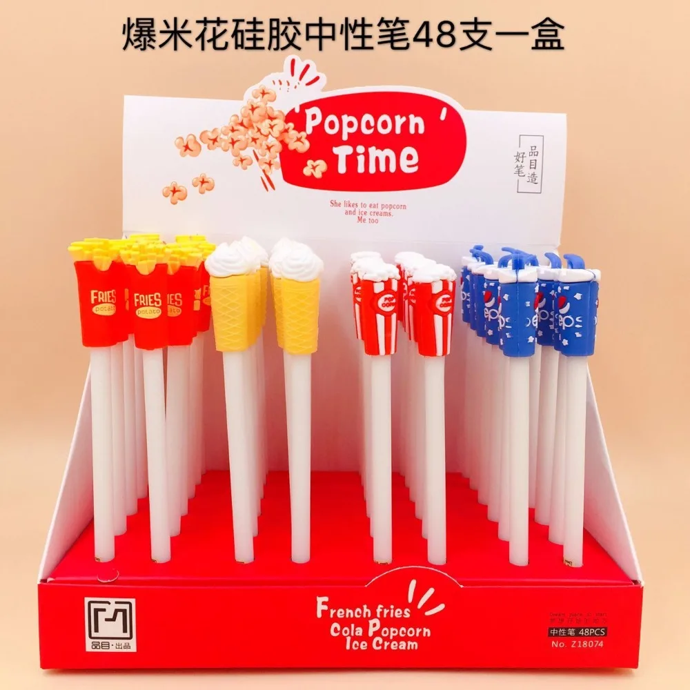 

48pcs/pack Popcorn Silicone Gel Pen French Fries/ice Cream Shape Water Pen Office School Creative Stationery