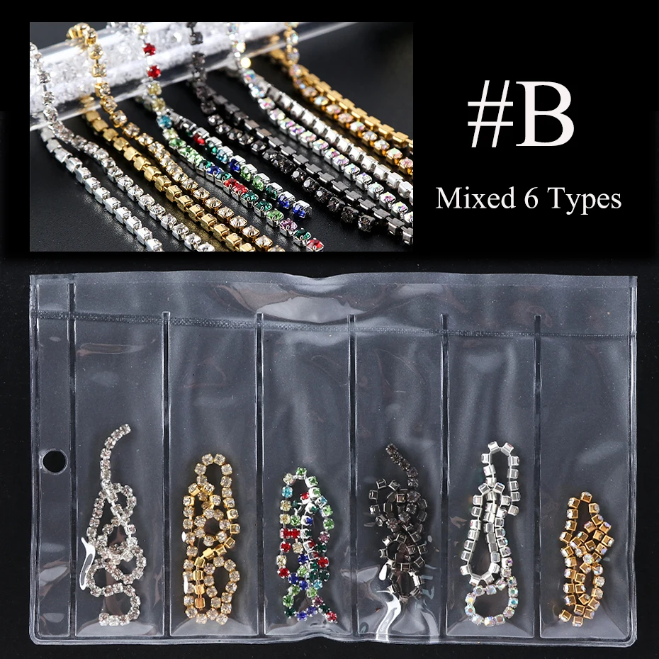 1pack Mixed Japanese Metal Chain Single Claw Nail Art Rhinetone DIY Charms Making Finding Jewelry Nail Decoration Manicure LE799